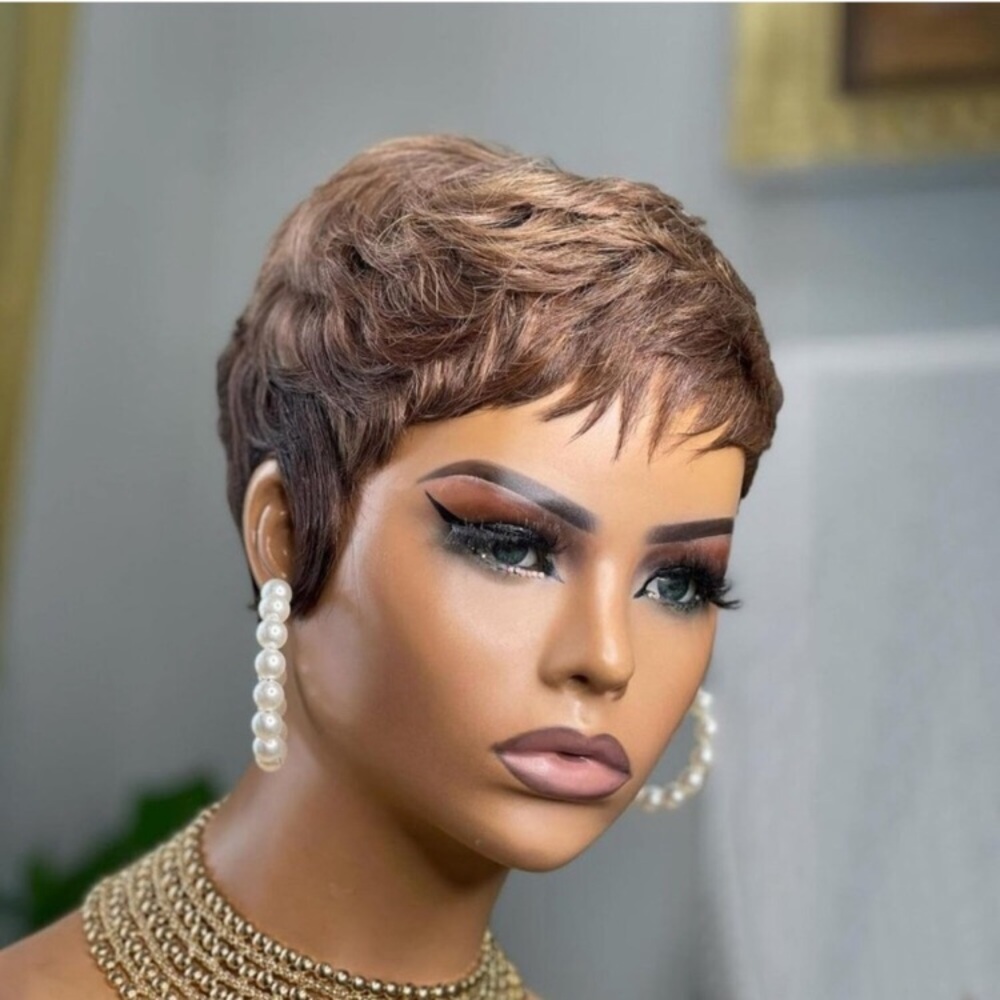 Pixie Cut Wig Human Hair for Black Women Brown Short Wig New